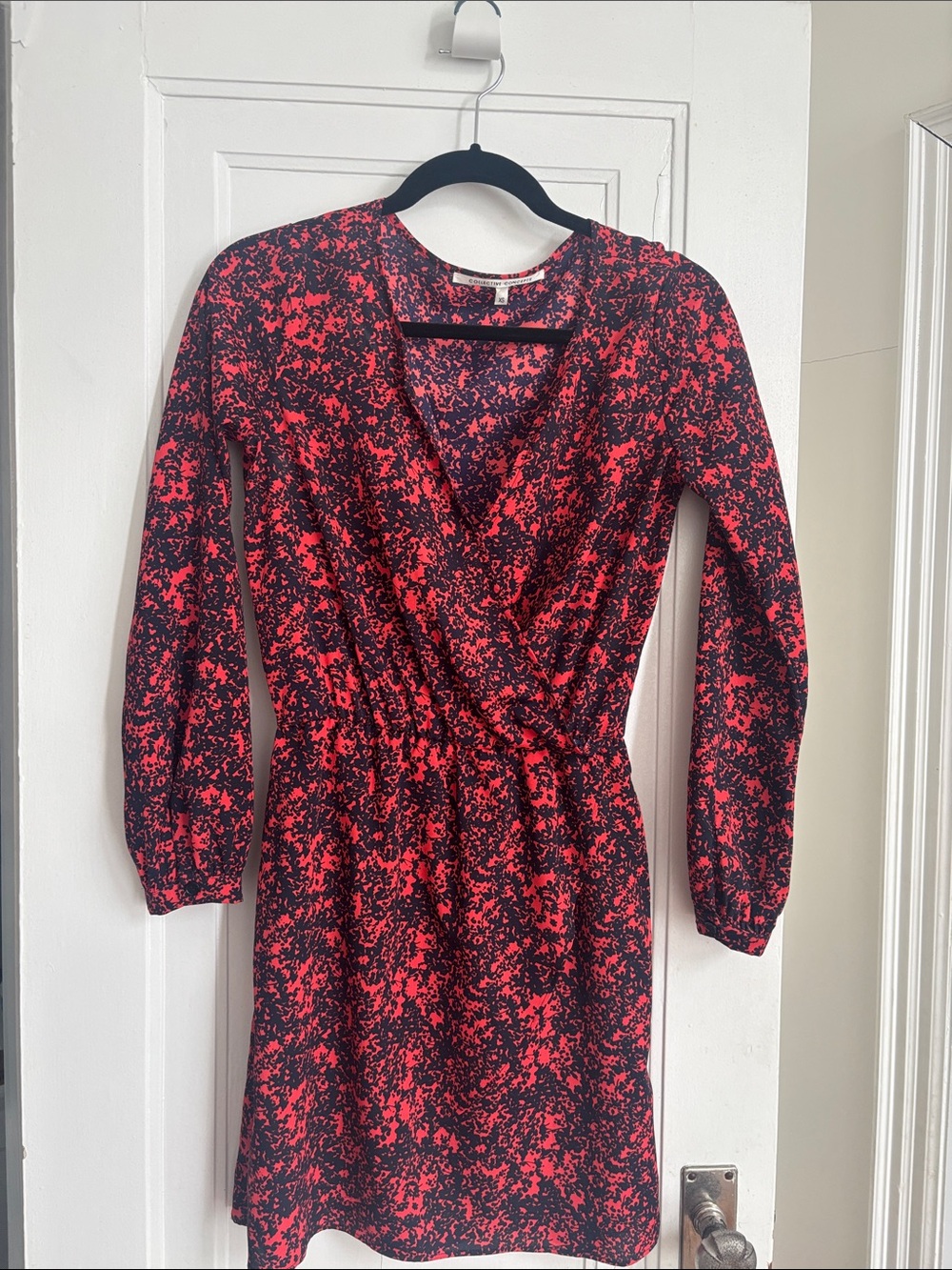 Collective Concepts Navy and Red Floral-Print Long Sleeve Wrap Style Dress